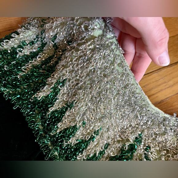 60s Vintage Green Velvet Wiggle Dress with Beaded Bodice - Picture 6 of 12